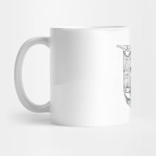 Henna Alphabet U / Henna Letter U - Black Henna Line Art Mug